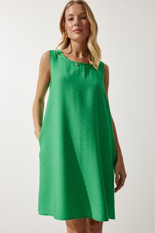 Abito a trapezio in lino - 
Verde scuro