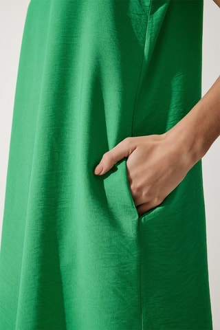 Abito a trapezio in lino - 
Verde scuro