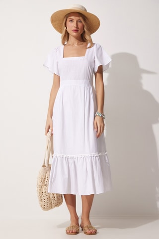Vestido estilo patinadora em linho - Branco