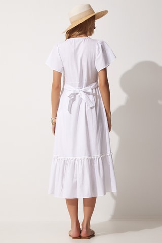 Vestido estilo patinadora em linho - Branco