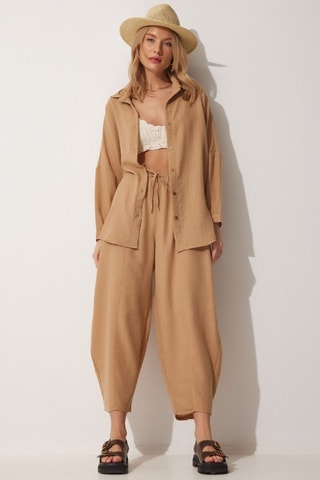 Camicia e pantaloni 7/8 in lino - Beige