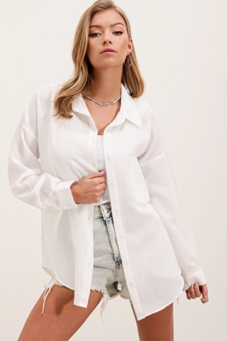 Camicia oversize in lino - Bianco