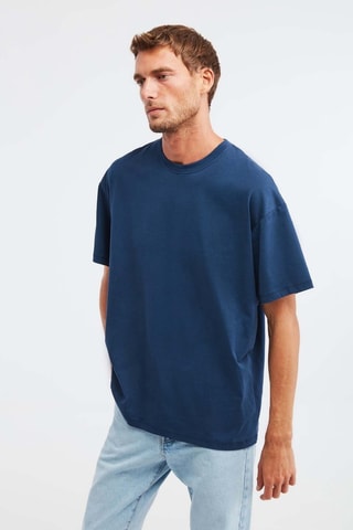 T-shirt oversize em algodão biológico - Azul-marinho
