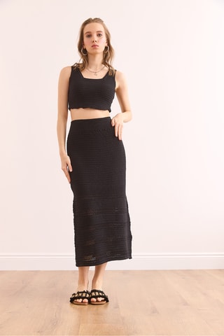 Crop top e gonna midi a vita alta - Nero