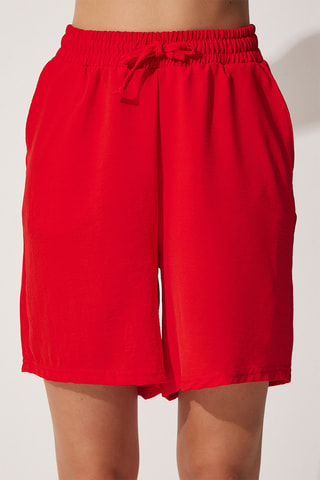 Kimono e shorts a vita alta - Rosso