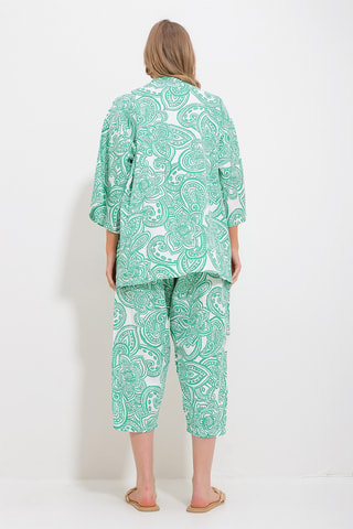 Kimono e pantaloni capri a vita alta - Verde chiaro