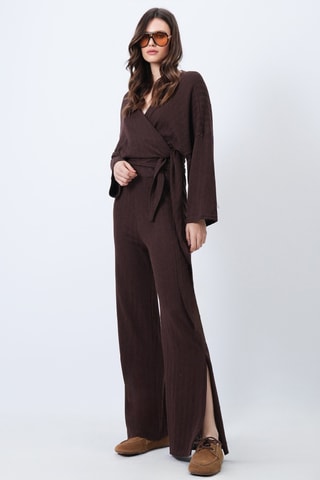 Crop top e pantaloni a vita alta - Marrone
