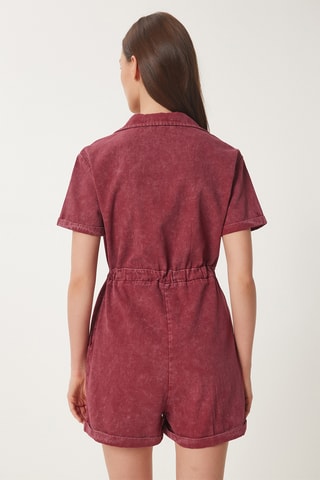 Tuta corta in jeans - Bordeaux