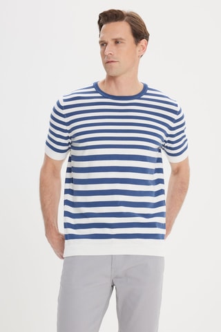 T-shirt slim - Azul-marinho e branco