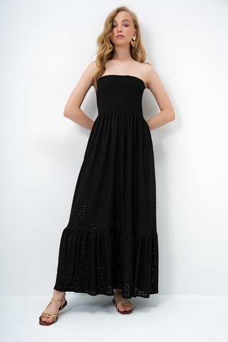 Vestido corpete em bordado inglês - Preto