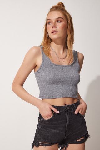 Crop top - Cinzento-escuro mesclado