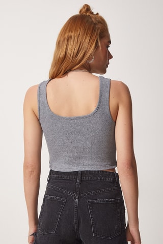 Crop top - Cinzento-escuro mesclado