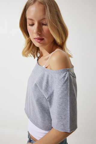 T-shirt cropped - Cinzento mesclado