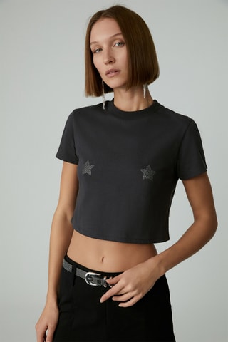 T-shirt cropped in cotone bio - Grigio scuro