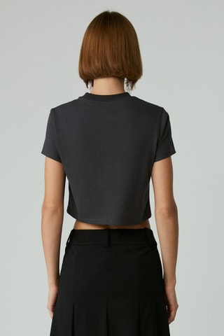 T-shirt cropped in cotone bio - Grigio scuro