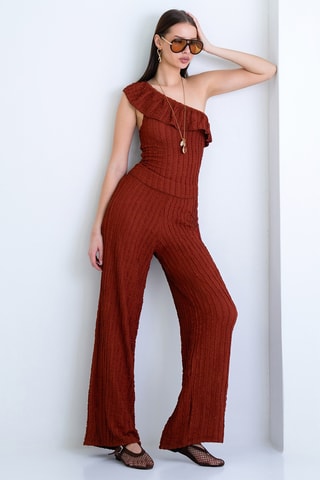 Top asimmetrico e pantaloni  - Rosso mattone