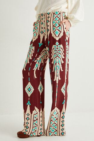 Calças wide legs - Castanho e bege