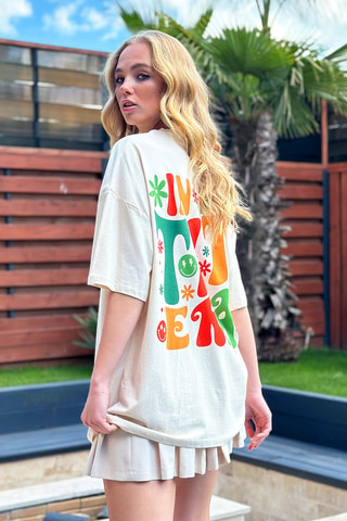 T-shirt oversize - Bege-claro