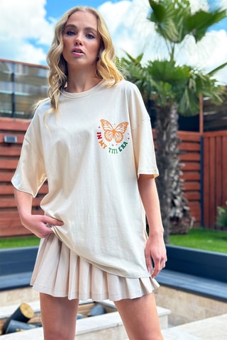 T-shirt oversize - Bege-claro