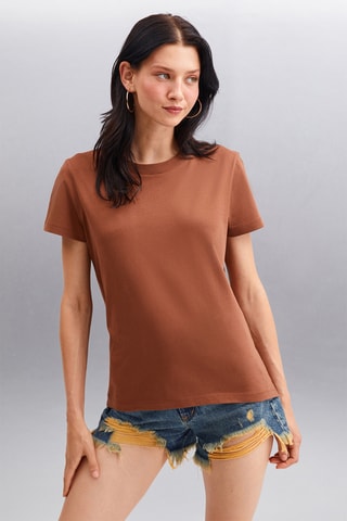 T-shirt em algodão biológico - Castanho