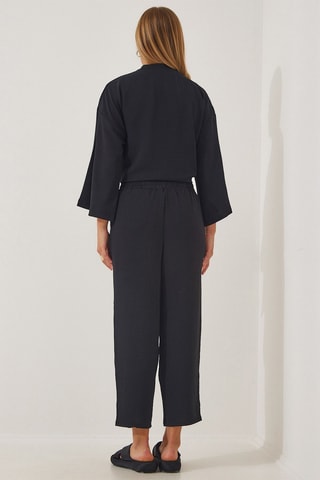 Kimono e pantaloni 7/8 a vita alta - Nero