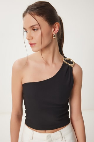 Crop top asimmetrico - Nero