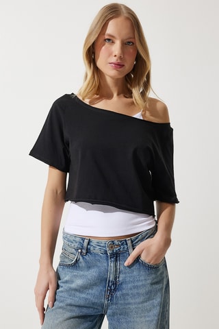 2 t-shirt cropped - Nero e grigio chiaro melange