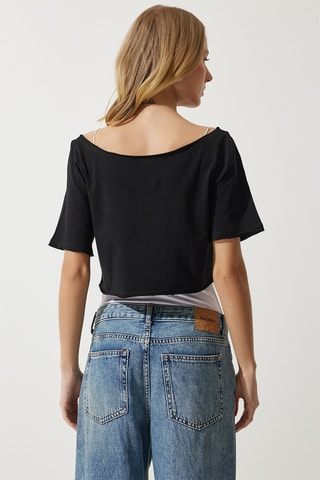 2 t-shirt cropped - Nero e grigio chiaro melange