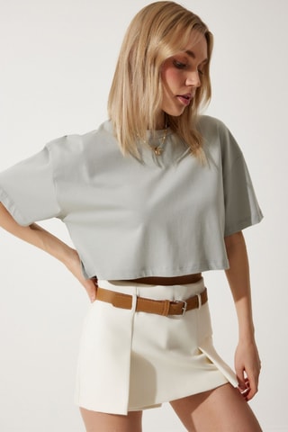 T-shirt cropped - Cinzento-claro