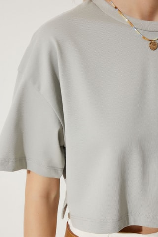 T-shirt cropped - Cinzento-claro