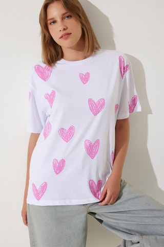 T-shirt oversize - Branco e rosa