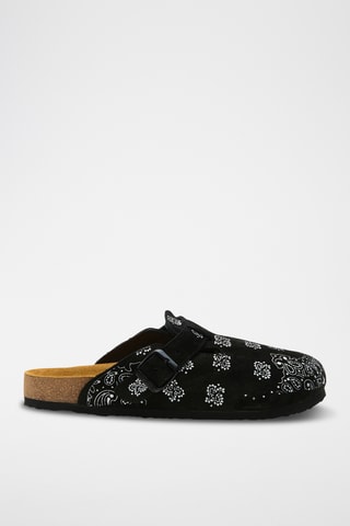 Zuecos de nobuk Folk Capri - Negro - Diseño ancho