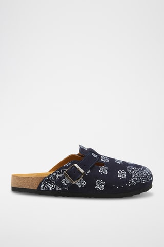 Zuecos de nobuk Folk Capri - Azul marino - Diseño ancho