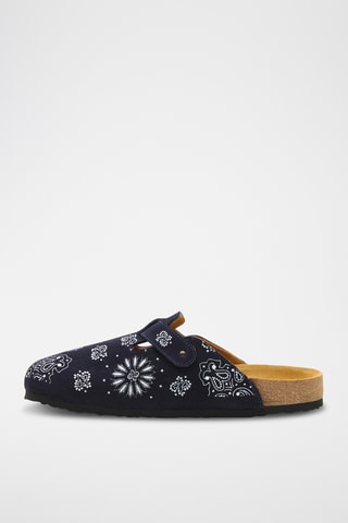 Zuecos de nobuk Folk Capri - Azul marino - Diseño ancho
