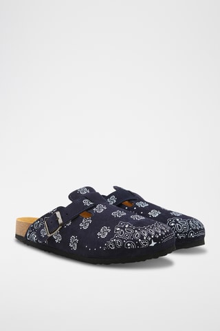 Zuecos de nobuk Folk Capri - Azul marino - Diseño ancho