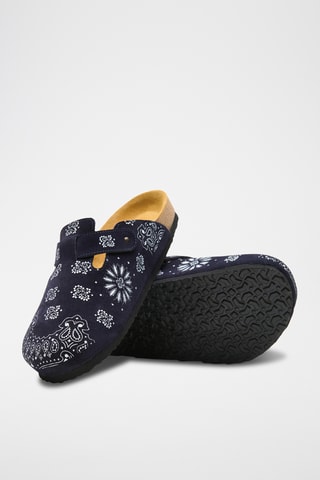Zuecos de nobuk Folk Capri - Azul marino - Diseño ancho