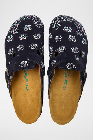 Zuecos de nobuk Folk Capri - Azul marino - Diseño ancho