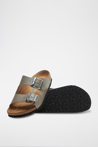 Sandalias de piel napa Bali - Caqui - Diseño ancho