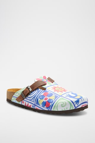 Zuecos de piel napa Capri-DJ - Verde claro y azul rey - Diseño ancho