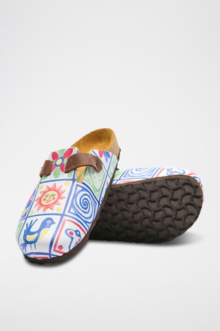 Zuecos de piel napa Capri-DJ - Verde claro y azul rey - Diseño ancho