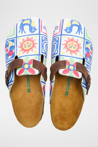 Zuecos de piel napa Capri-DJ - Verde claro y azul rey - Diseño ancho