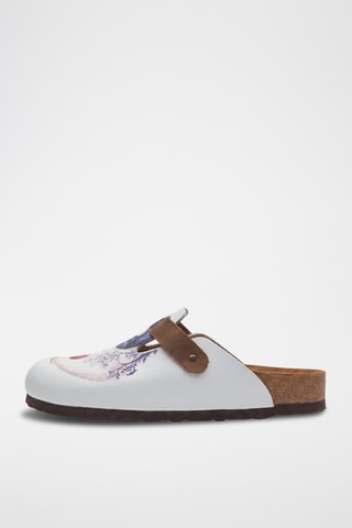 Zuecos de piel napa Capri-DJ - Blanco y celeste - Diseño ancho
