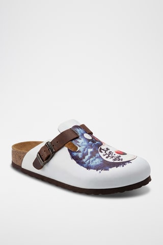 Zuecos de piel napa Capri-DJ - Blanco y celeste - Diseño ancho