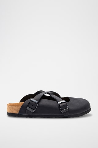 Zuecos de nobuk Carlen - Negro - Diseño ancho