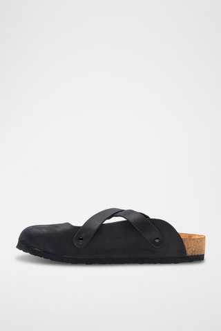 Zuecos de nobuk Carlen - Negro - Diseño ancho