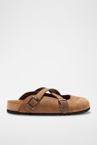 Zuecos de nobuk Carlen - Beige - Diseño ancho