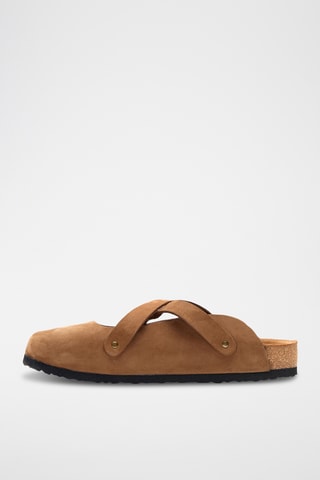 Zuecos de nobuk Carlen - Beige - Diseño ancho