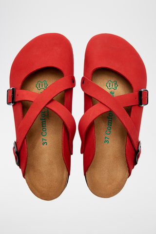 Zuecos de nobuk Carlen - Rojo - Diseño ancho