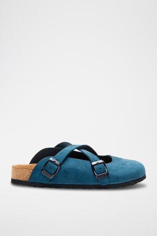 Zuecos de nobuk Carlen - Azul -­ Diseño ancho