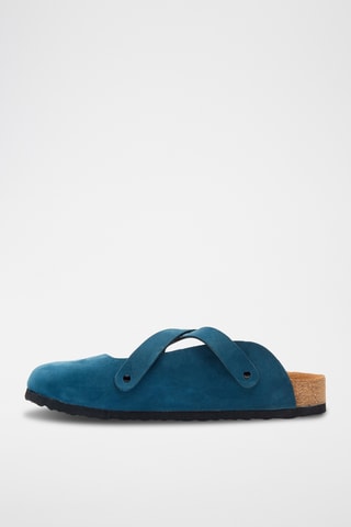 Zuecos de nobuk Carlen - Azul -­ Diseño ancho